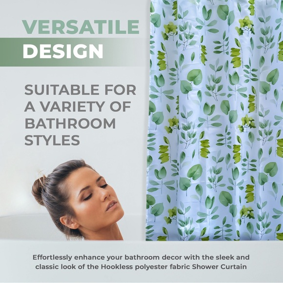 No Hooks Needed Botanical Shower Curtain with Snap-In Liner Washable Waterproof - Picture 6 of 7